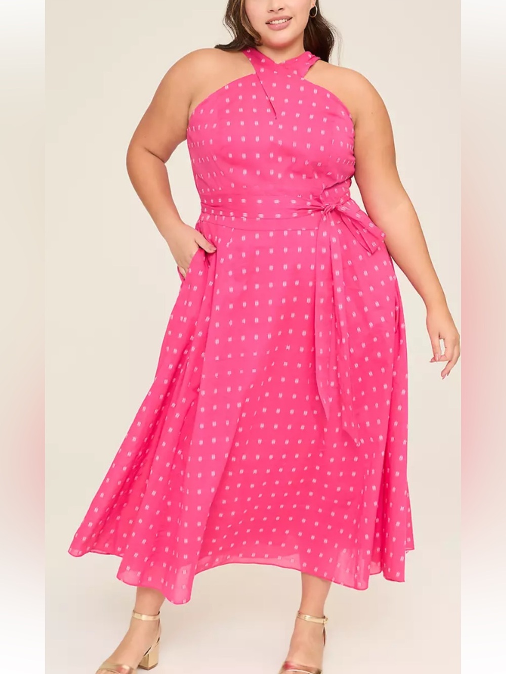 Lane Bryant Pink Clip Dot Cotton Halter Midi Dress – Size 26